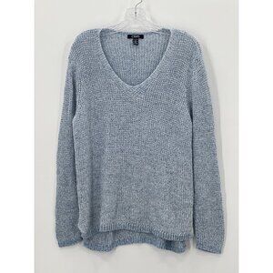 CHAPS Sweater Womens XL Tunic V-Neck 100% Cotton Blue White